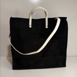 Clare V Simple Tote NEW. Black leather suede with white leather handles & strap